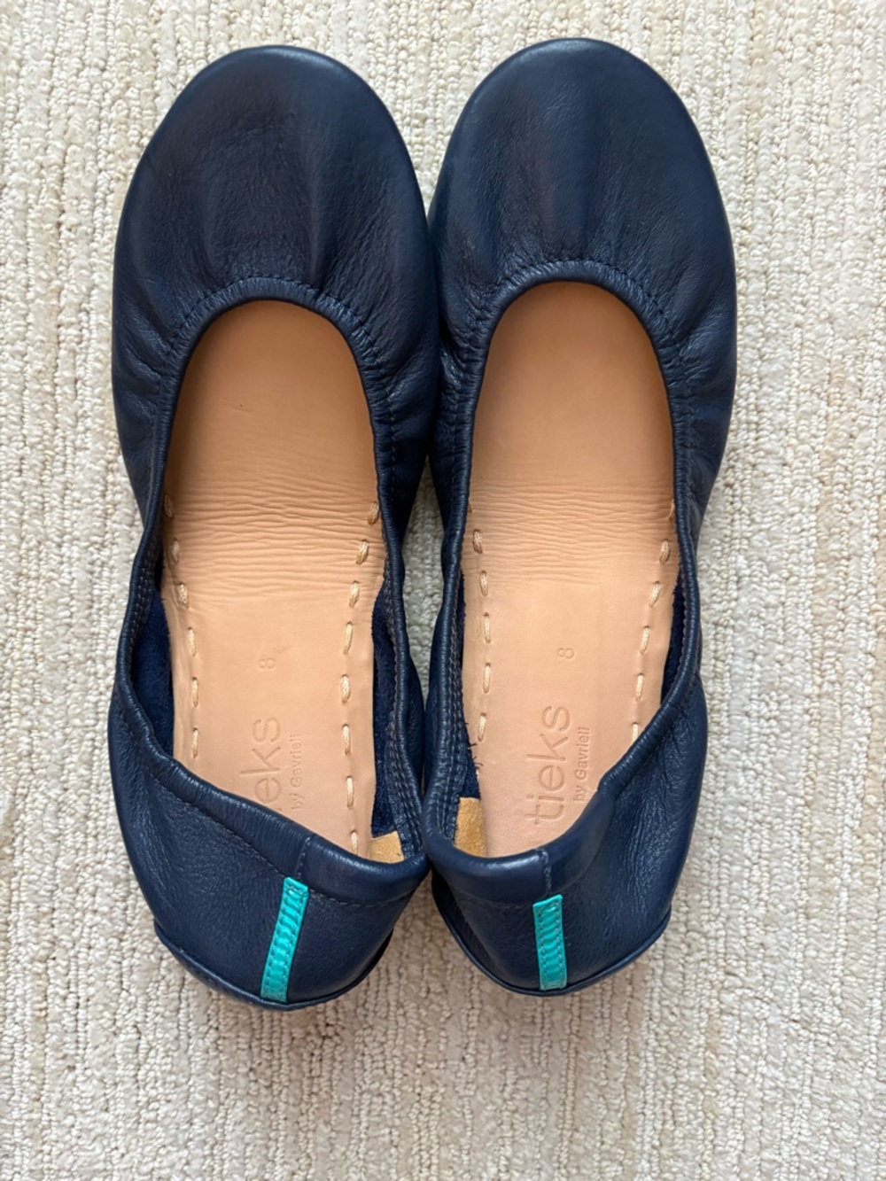 Tieks Navy Leather Ballet Flats with Teal Sole